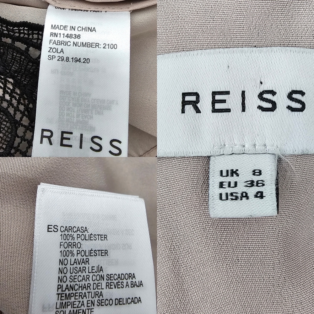 REISS Zola Lace Dress  Black Scalloped Hem V-Back Party Cocktail US 4 - Picture 16 of 16